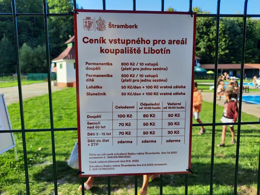 Ceník 2023 - koupaliště ve Štramberku