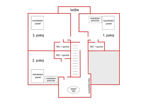 Rozložení pokojů v apartmánu