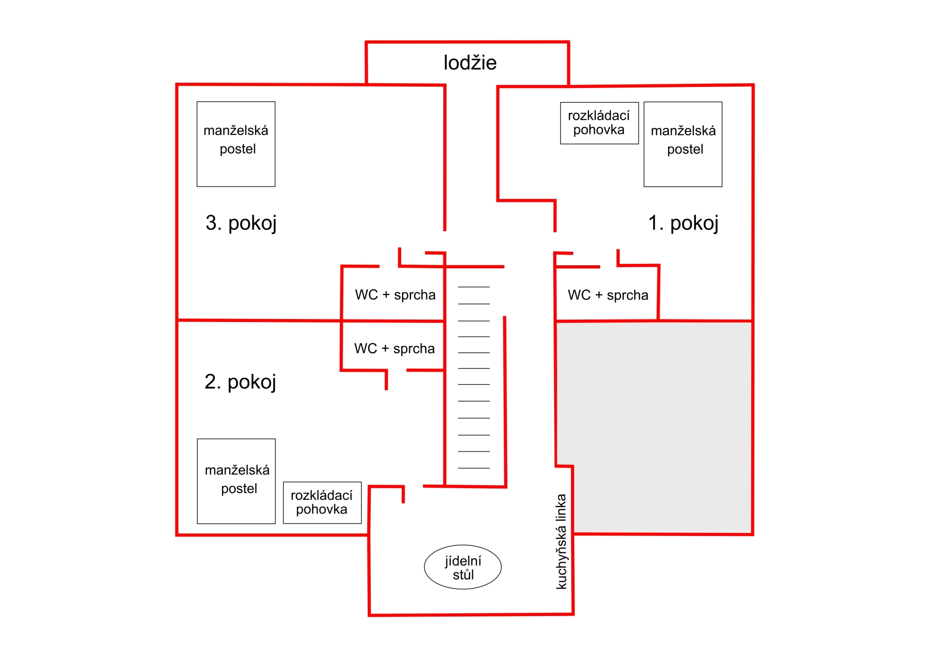 Rozložení pokojů v apartmánu